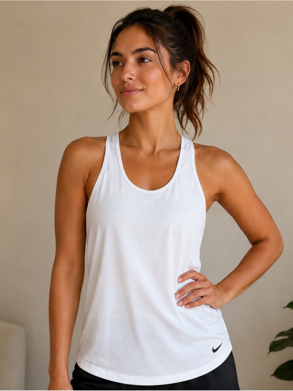 Nike White Racerback Athletic Tank with Black Swoosh